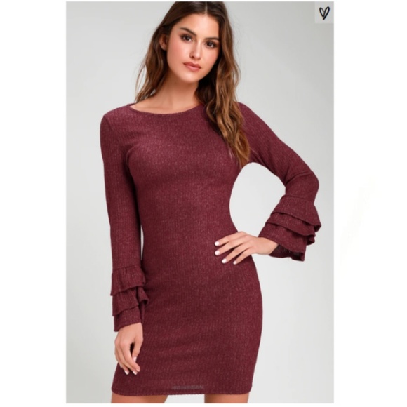 Lulus Layered Flounce Sleeve Sweater Bodycon Dress - Picture 9 of 10